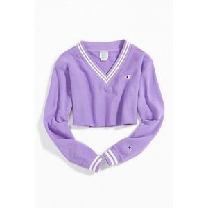 Champion | Tops | Purple Varsity V Neck Champion Crop Sweatshirt | Poshmark